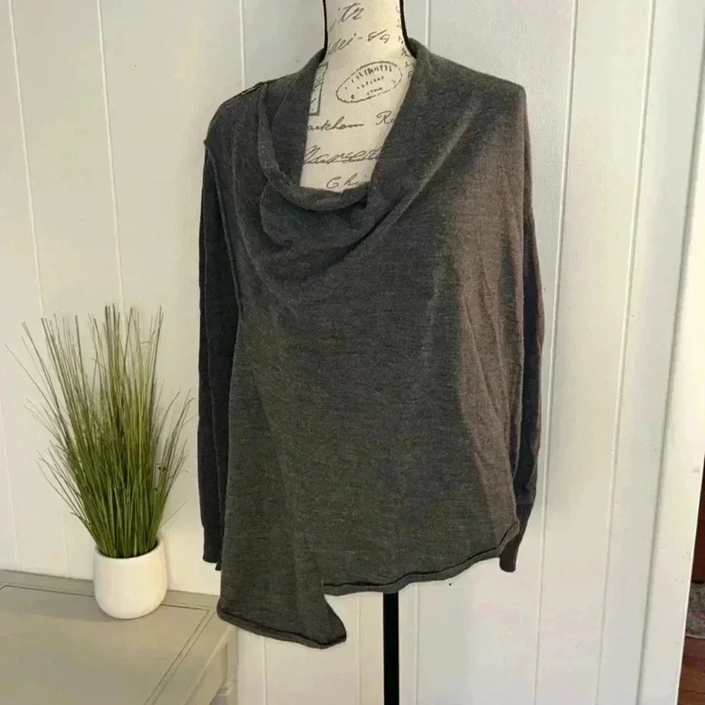 All Saints Gray Drina Wrap Cardigan 100% Wool size 10 Natural Fibers - Picture 2 of 11
